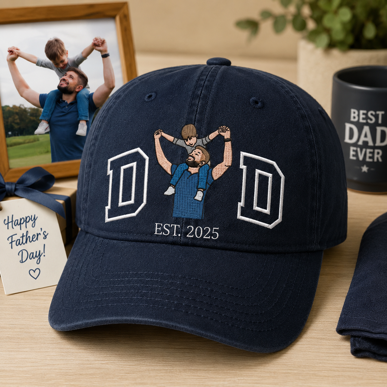 Custom Photo Dad Embroidered Hat, Personalized Face Cap, Custom Portrait Dad Hat, Father’s Day Gift For Dad THUC99