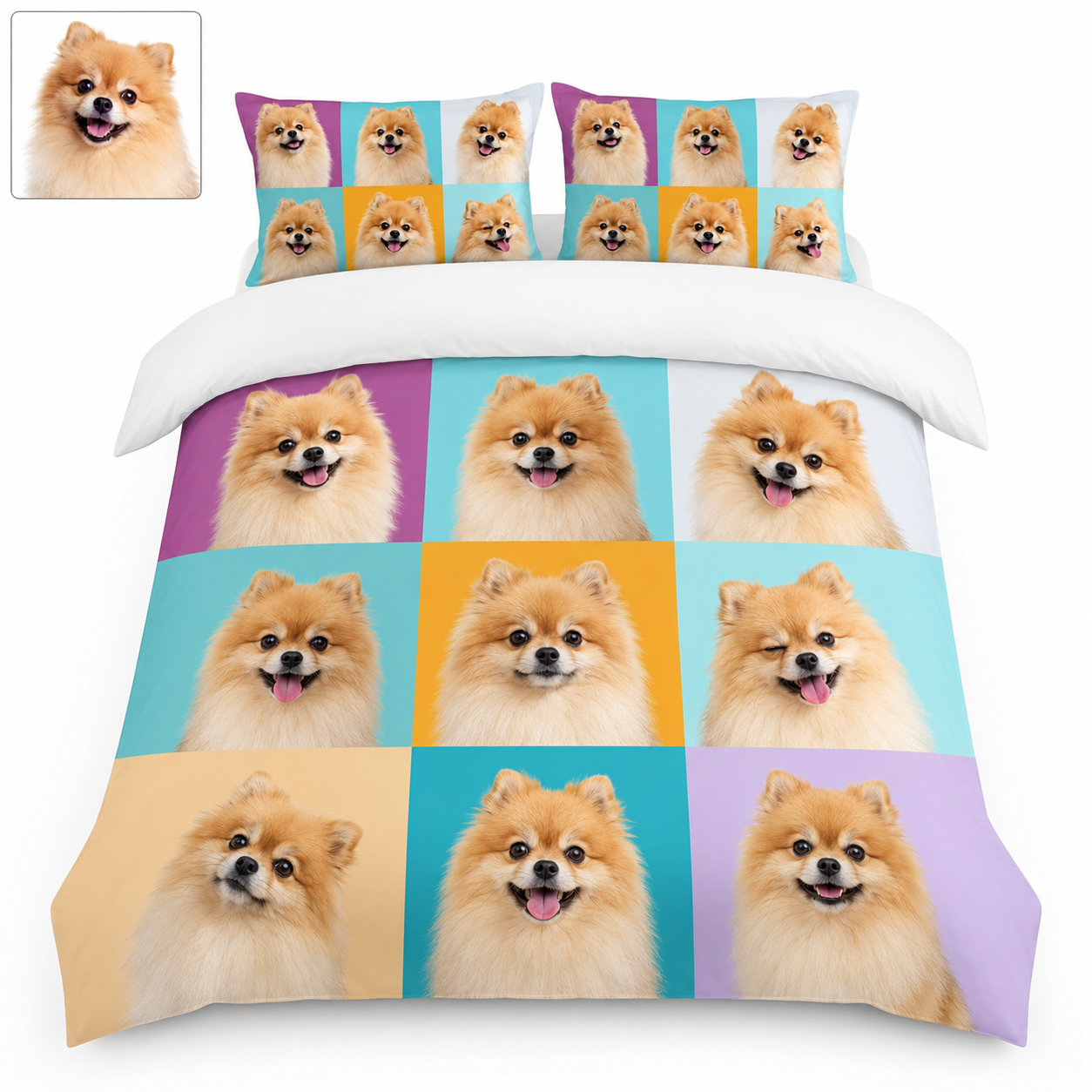 Personalized Pet Portrait Bedding Set, Custom Dog Photo Bed Sheet Set THUC99