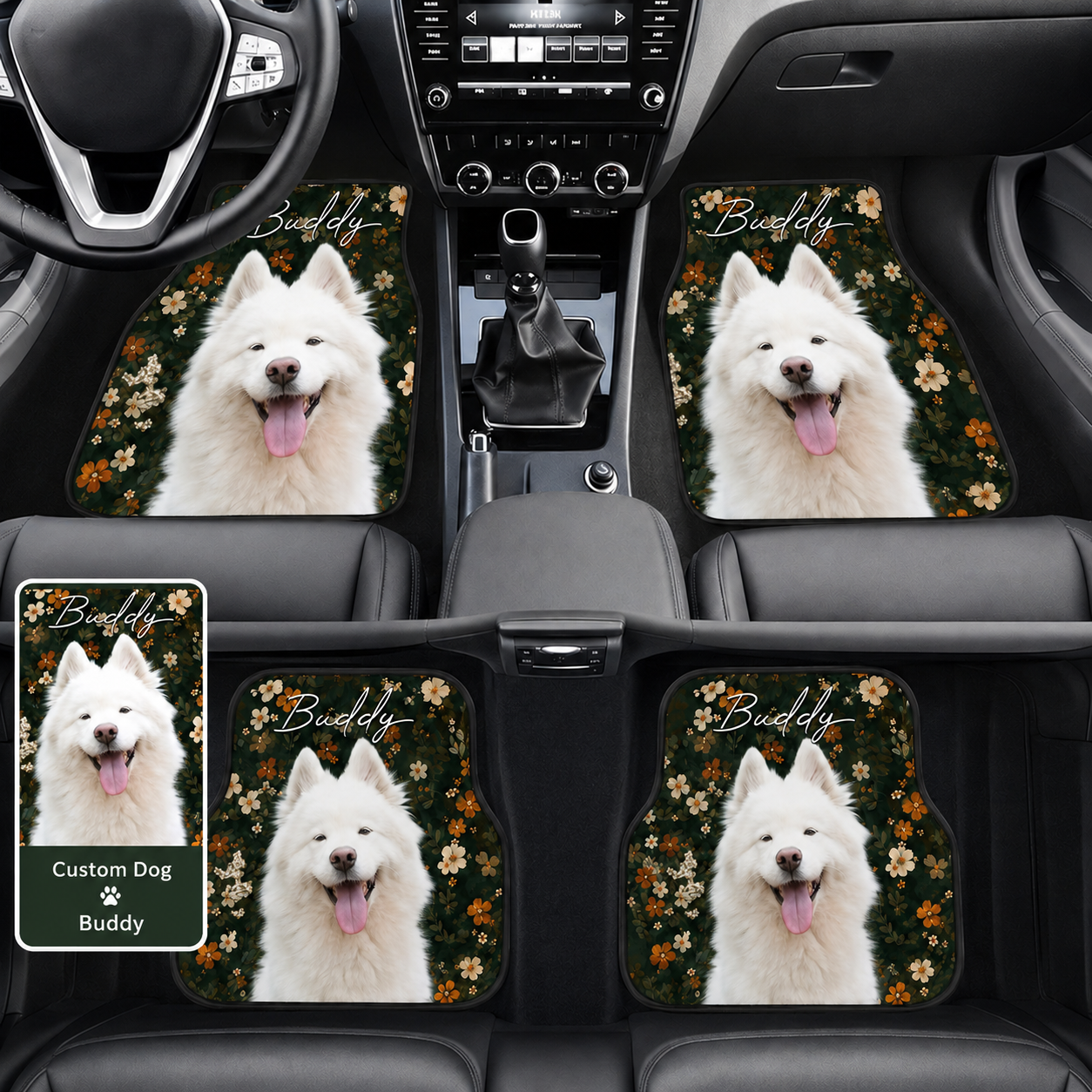 Personalized Dog Portrait Car Floor Mats, Custom Pet Auto Mat Set THUC99