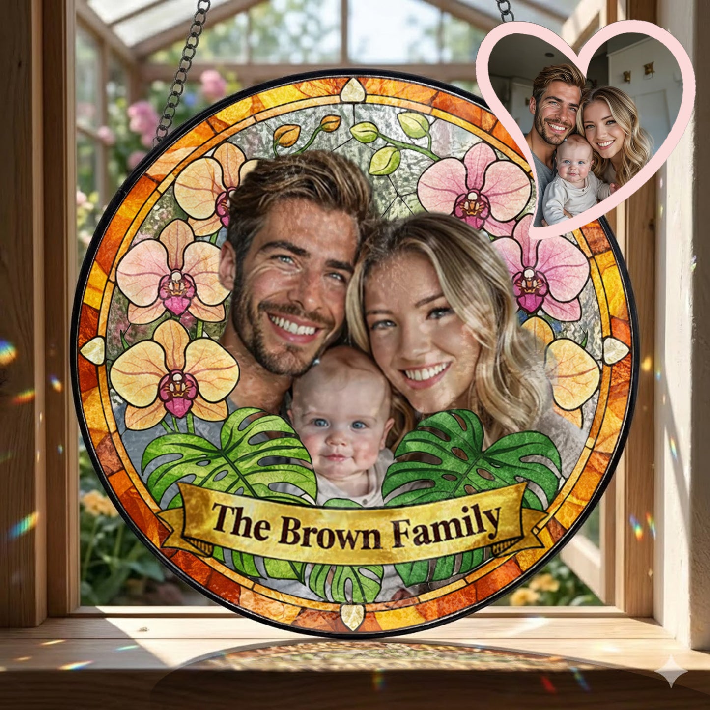 Custom Photo Family Photo Suncatcher – Personalized Stained Glass Window Hanging For Mom Gift THUC99