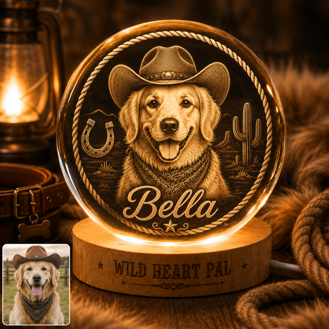 Custom Pet Photo Crystal Lamp, Personalized Dog Crystal Ball Light, Memorial Dog Decor THUC99