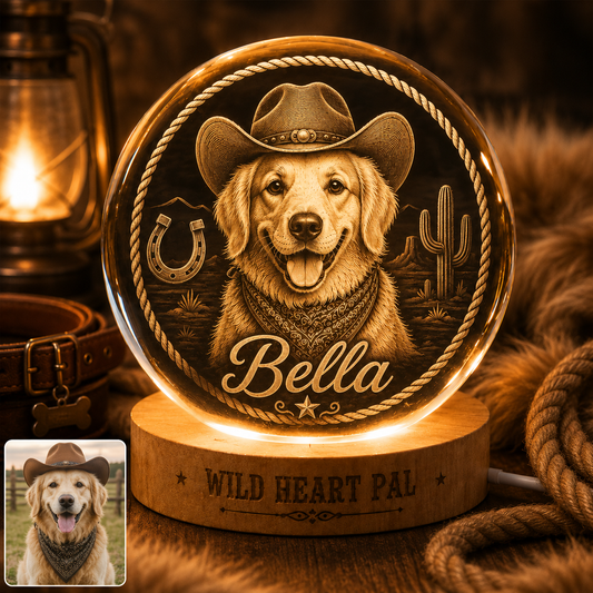 Custom Pet Photo Crystal Lamp, Personalized Dog Crystal Ball Light, Memorial Dog Decor THUC99