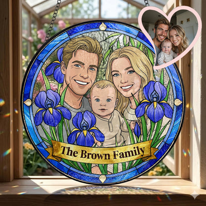 Custom Photo Family Photo Suncatcher – Personalized Stained Glass Window Hanging For Mom Gift THUC99