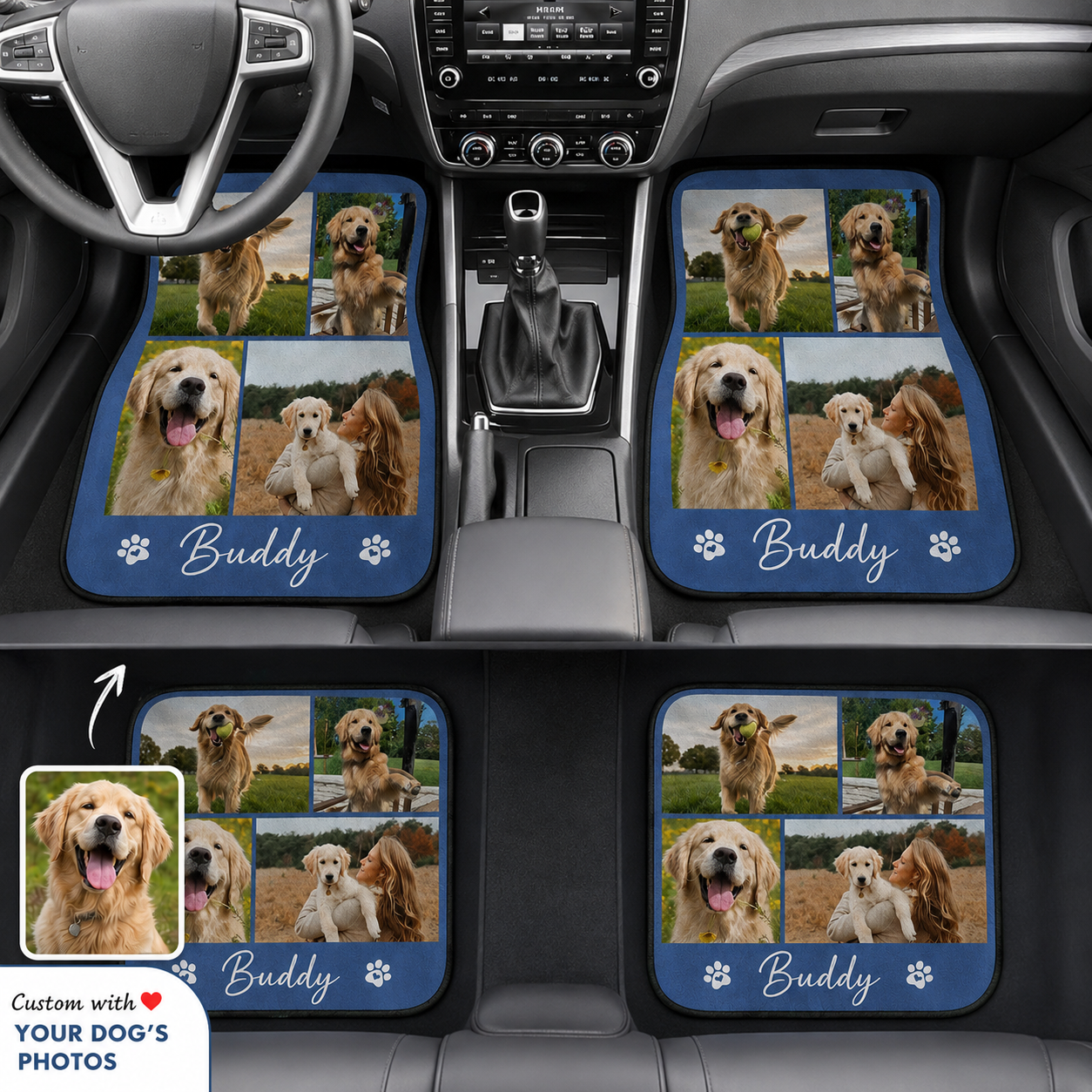 Custom Pet Portrait Car Floor Mats 4-Piece Set, Personalized Dog Lover Auto Accessories THUC99