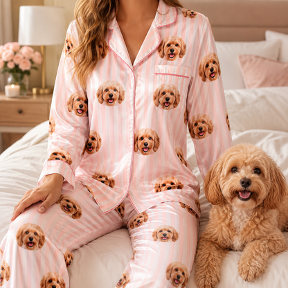 Custom Dog Photo Satin Pajamas Set Personalized Sleepwear Gift for Dog Lovers THUC99