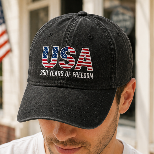 Patriotic America 250 Years Embroidered Dad Hat Vintage Adjustable Baseball Cap THUC99