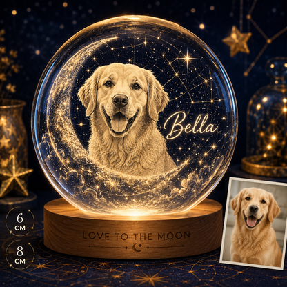 Custom Dog Photo Crystal Lamp, Personalized Pet Moon Crystal Ball Night Light, Dog Memorial Gift THUC99