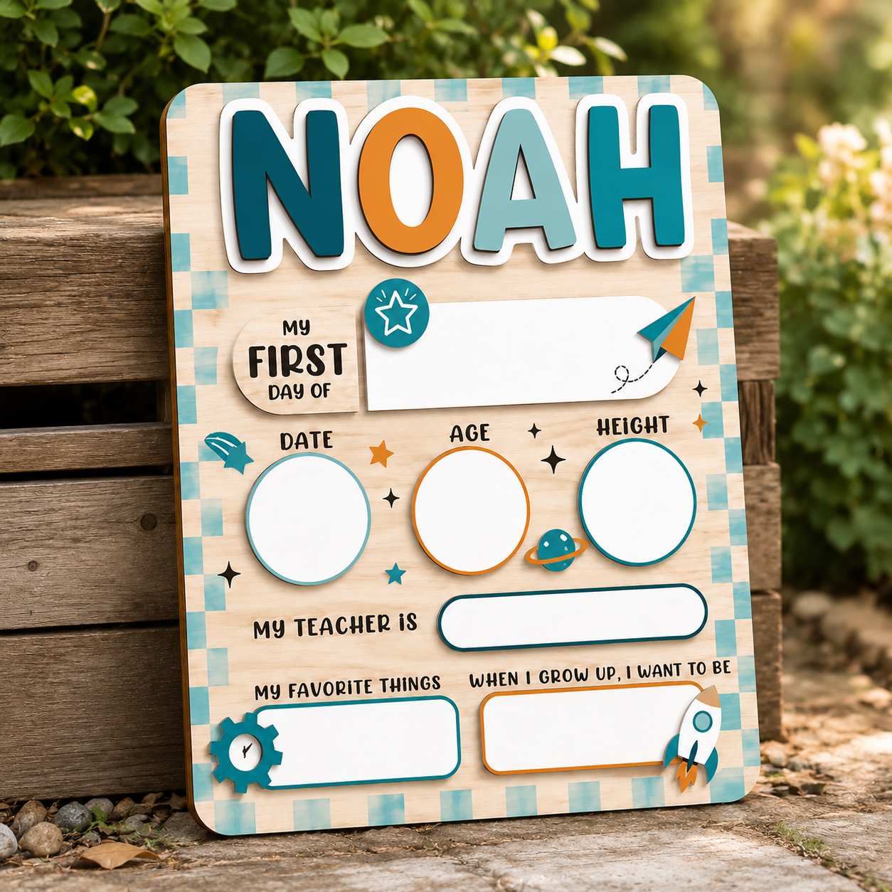 Custom Acrylic Wood School Board, Kids Back to School Keepsake For Kids THUC99