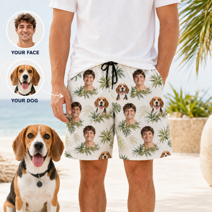 Custom Dog Picture Swim Shorts Personalized Beach Vacation Shorts for Pet Owners THUC99