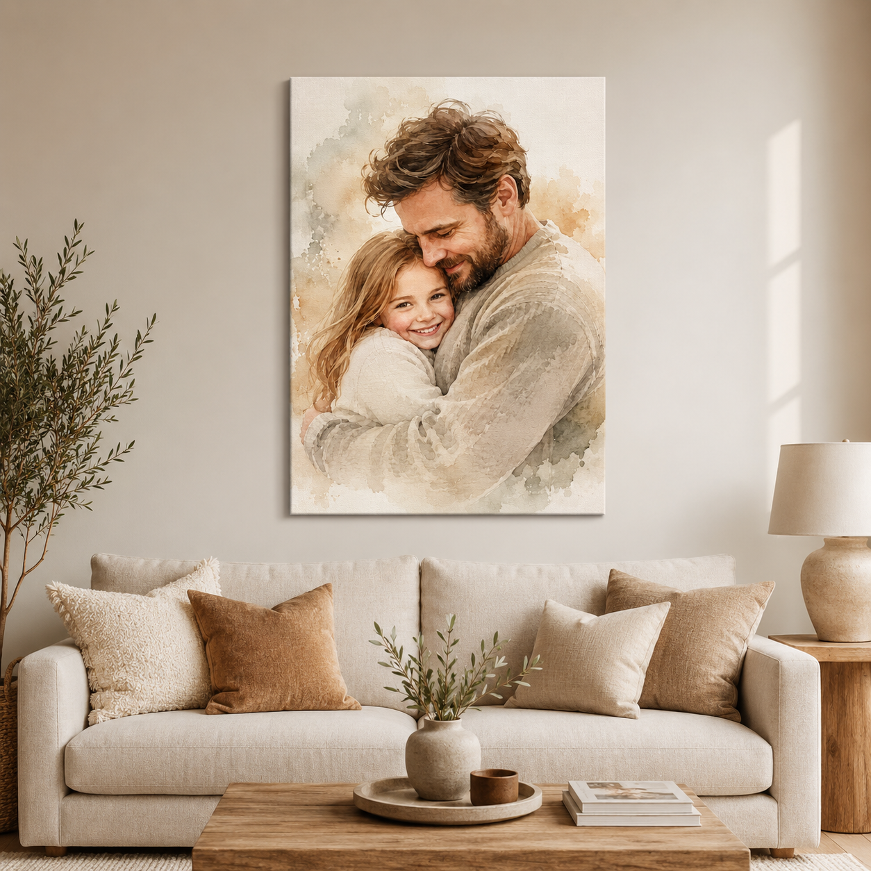 Custom Photo Dad & Daughter Canvas Wall Art - Custom Gift For Dad TOM99