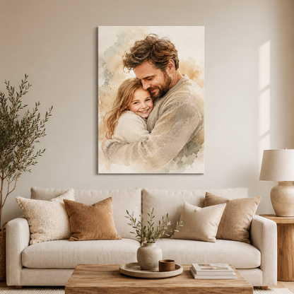 Custom Photo Dad & Daughter Canvas Wall Art - Custom Gift For Dad TOM99