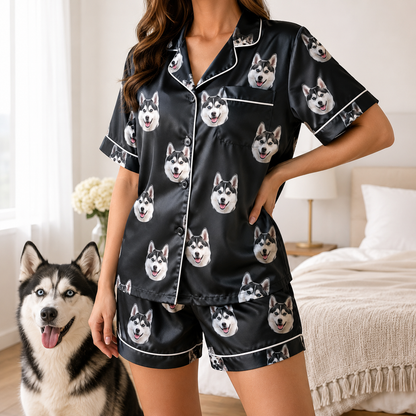 Custom Puppy Face Satin Pajama Set Personalized Pet Photo Gift for Dog Owners THUC99