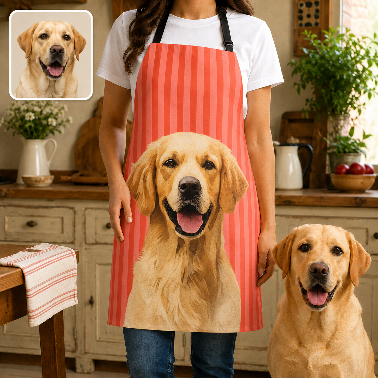 Custom Dog Apron Personalized Photo Cooking Apron, Unique Pet Parent Gift for Kitchen, BBQ and Baking THUC99