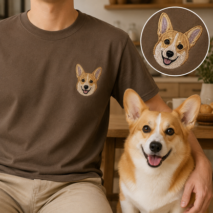 Custom Dog Face Embroidered Tee, Personalized Pet Lover Shirt, Dog Mom Dad Gift THUC99