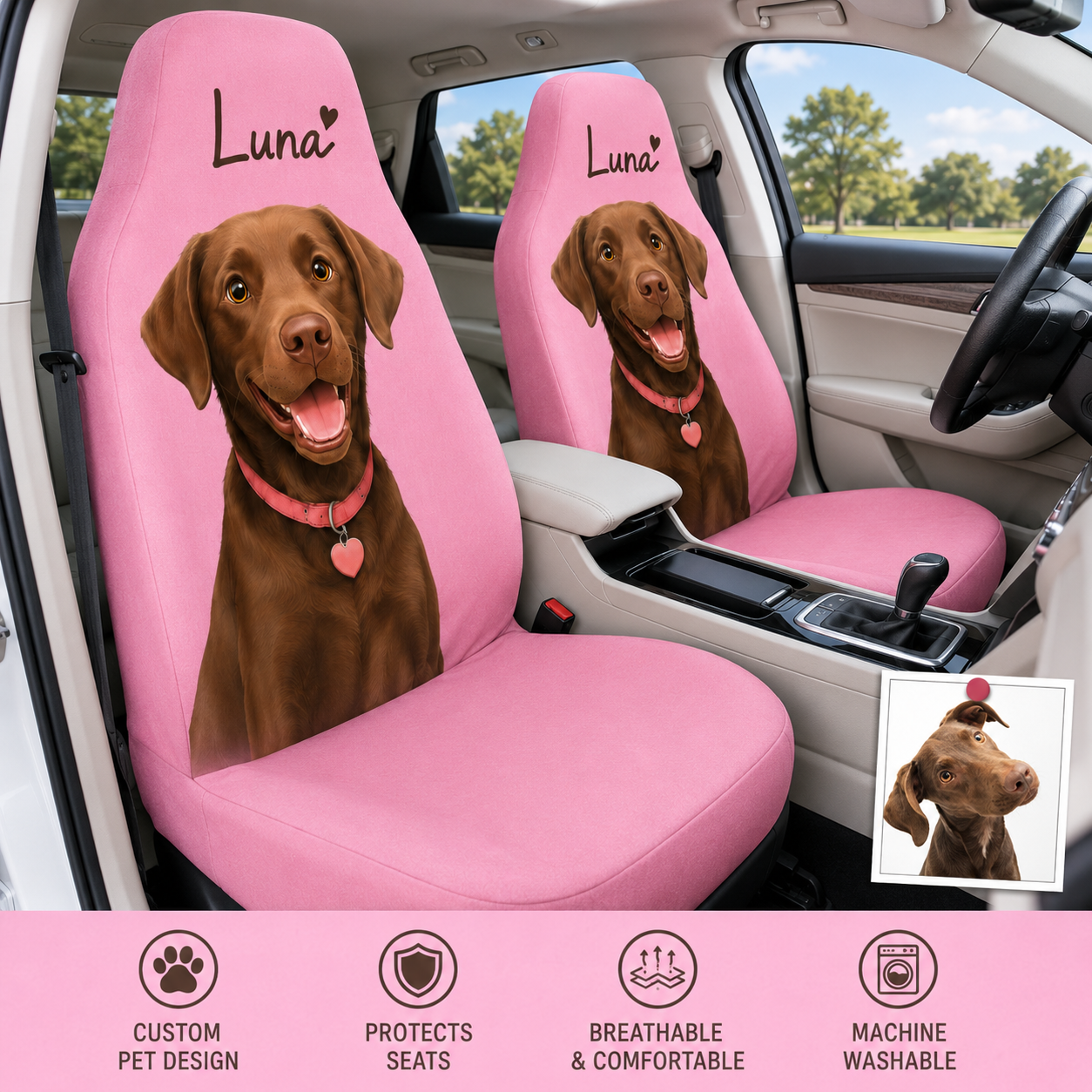 Personalized Pet Portrait Car Seat Cover, Custom Dog Face Seat Protector, Dog Dad Gift THUC99