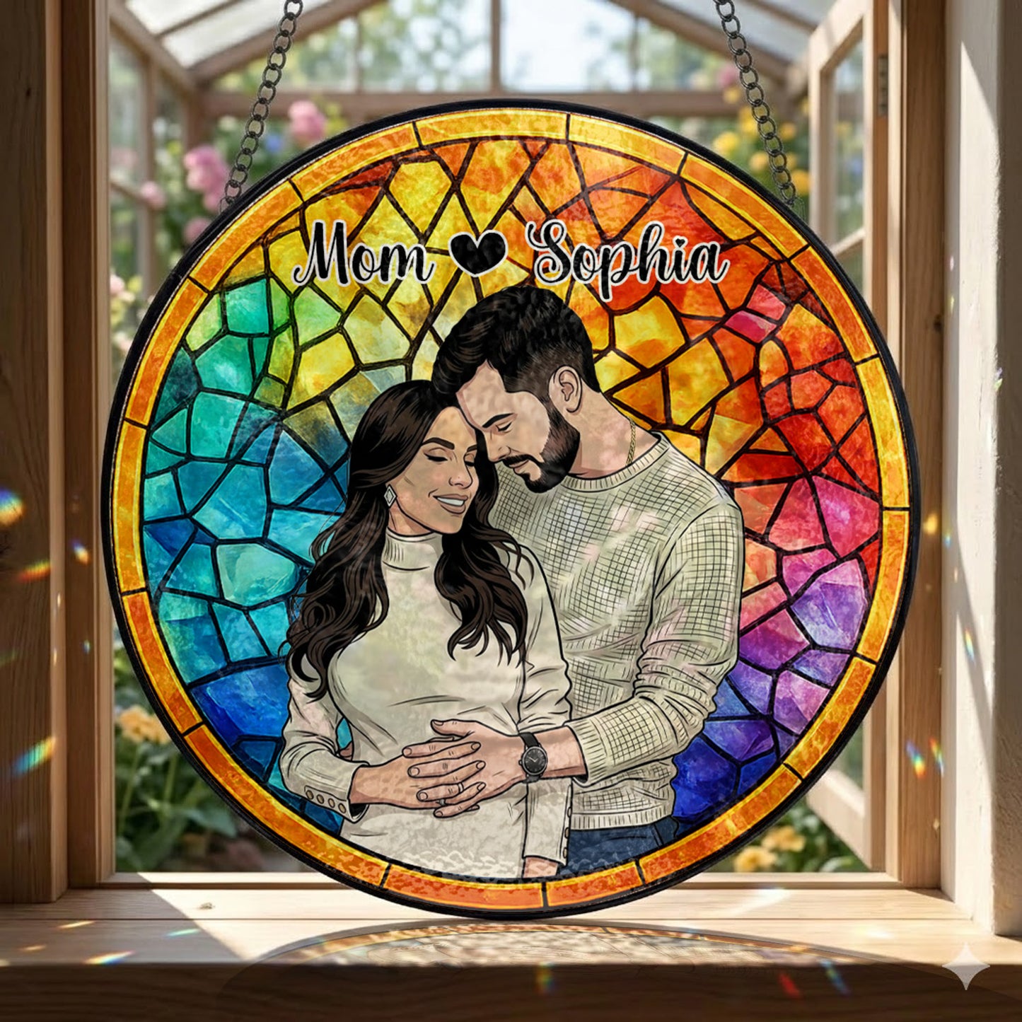 Custom Mom & Baby Photo Suncatcher – Personalized Stained Glass Window Hanging (THUC99)