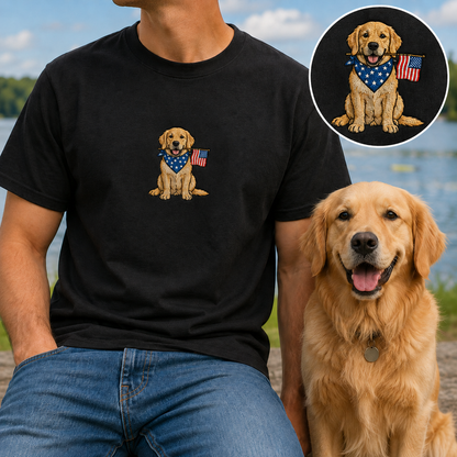 Custom Dog Photo Embroidery Tee, Personalized 250th Year America Pet Shirt, Cute Dog Mom Gift THUC99