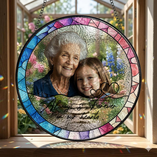 Custom Memorial Photo Stained Glass Suncatcher – Personalized Portrait Window Hanging (THUC99)