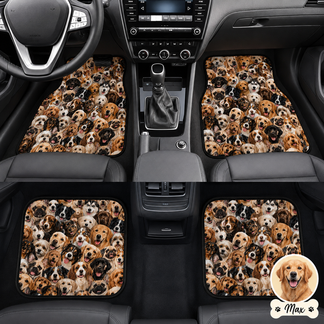 Personalized Pet Car Floor Mats Set, Custom Dog Picture Car Interior Decor THUC99
