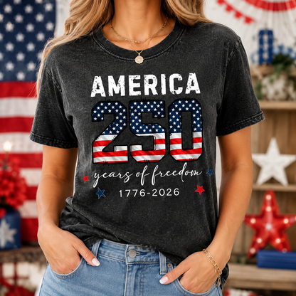 America 250th Celebration T-Shirt, Vintage Freedom Wash Shirt THUC99