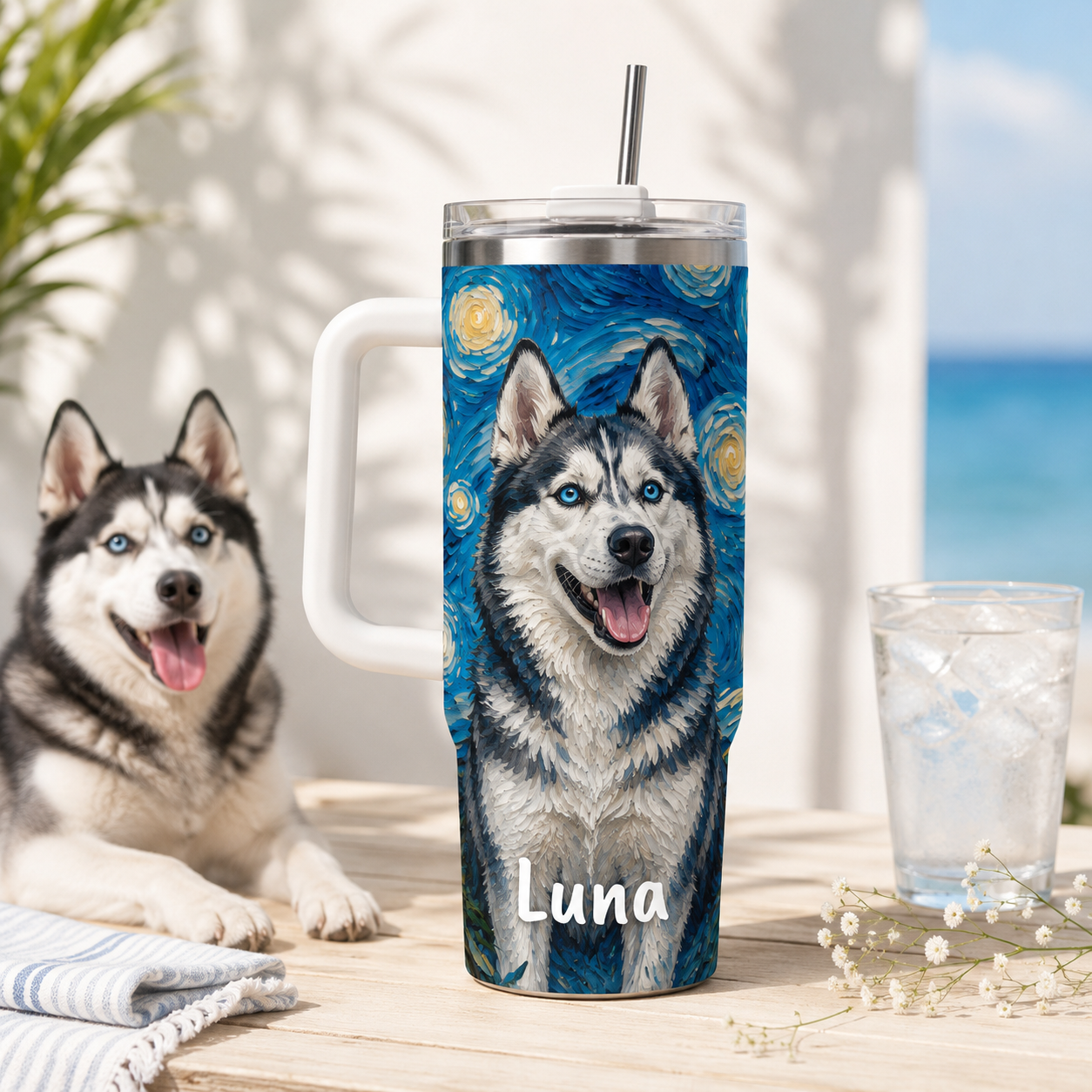Custom Photo Dog Mom 40oz Tumbler – Personalized Pet Portrait Gift for Women and Dog Lovers THUC99