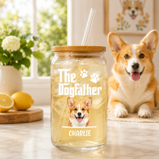 Custom Dog Mom Glass Tumbler – Personalized 16oz Cup with Lid & Straw THUC99