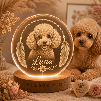Dog Photo Crystal Ball Night Light, Custom Pet Memorial Lamp, Personalized Dog Gift THUC99