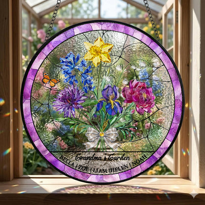 Custom Name Grandma Flower Garden Suncatcher - Personalized Mother's Day Gift THUC99