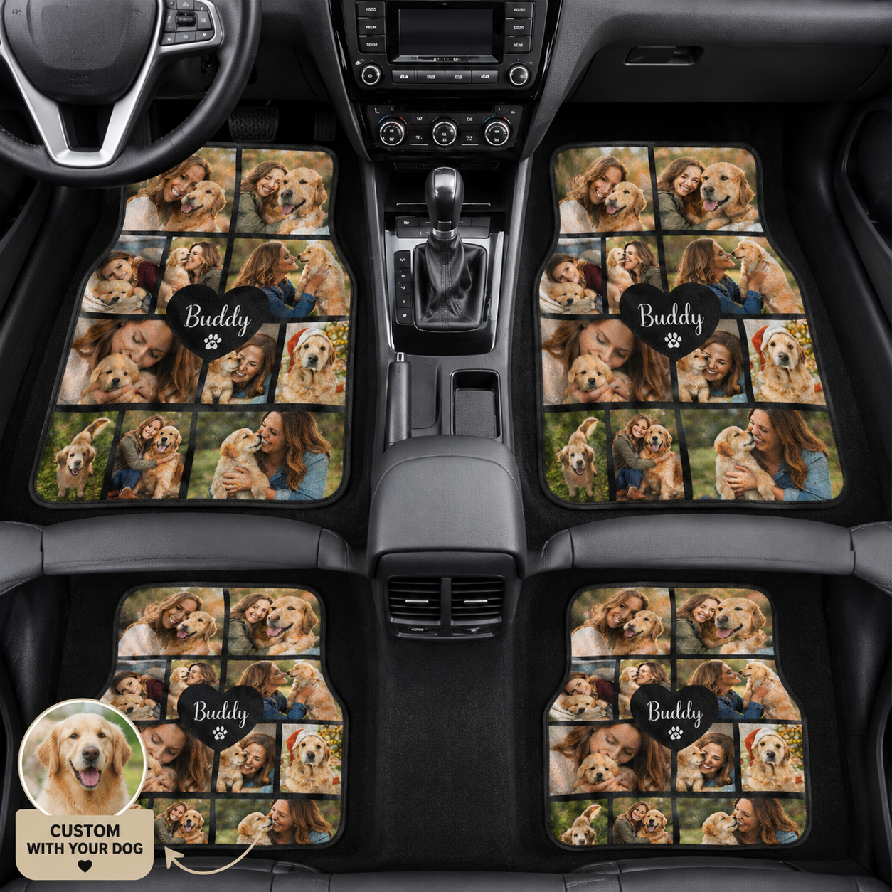 Custom Dog Photo Car Mats Set, Personalized Pet Floor Mats, Car Interior Gift THUC99