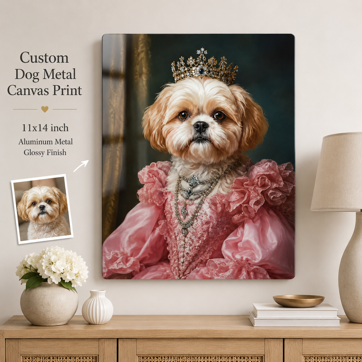 Personalized Dog Royal Metal Wall Art – Custom Pet Portrait Print With Name THUC99