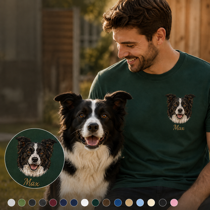 Custom Photo Dog Embroidered Unisex T-Shirt, Personalized Pet Portrait Shirt, Custom Dog Mom Dad Gift THUC99