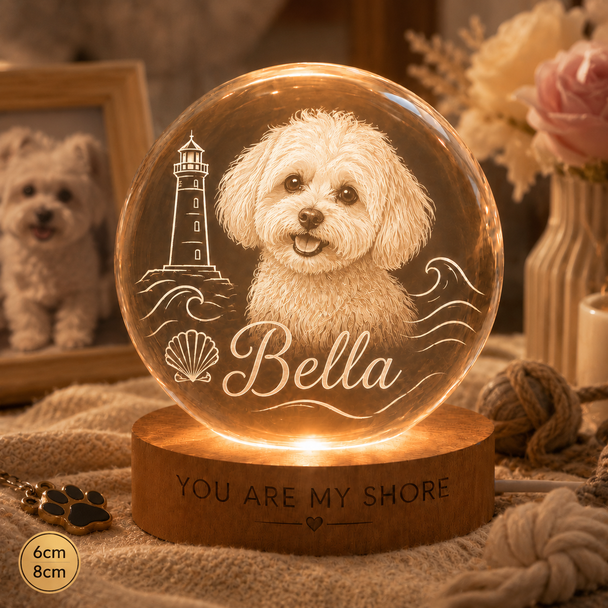 Custom Dog Crystal Lamp, Personalized Pet Photo Night Light, Memorial Dog Remembrance Gift THUC99