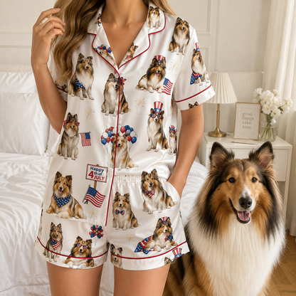 Custom Pet Photo Satin Pajamas Set Personalized Dog Portrait Nightwear Gift THUC99