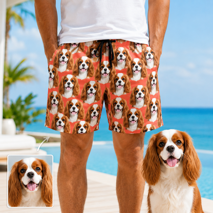 Personalized Custom Dog Picture Beach Shorts Summer Swim Trunks for Men THUC99