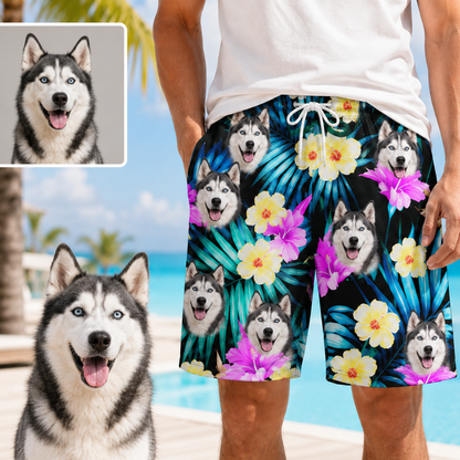 Custom Pet Face Swim Shorts Personalized Dog Photo Beach Trunks for Vacation THUC99