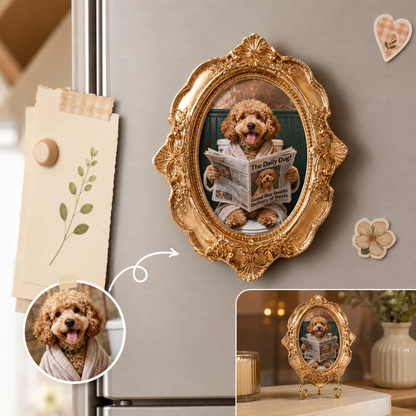Personalized Dog Reading On Toilet Keepsake Magnet, Custom Pet Photo Vintage Frame Magnet, Dog Memorial Gift THUC99