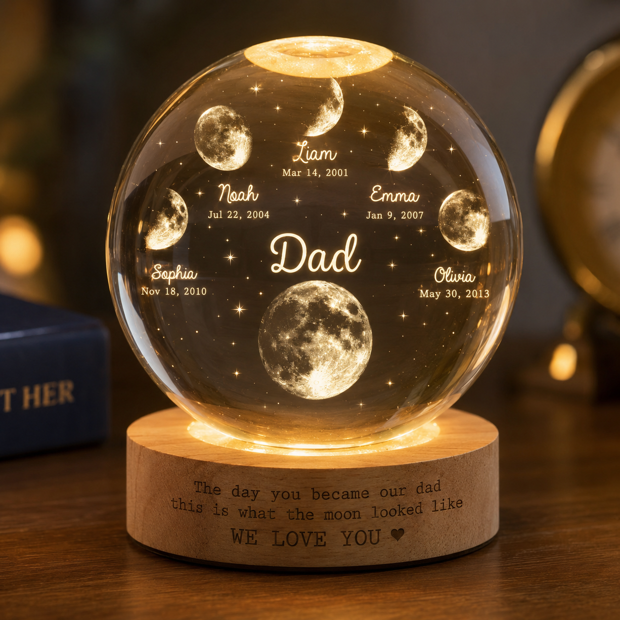 Personalized Moon Father & Kid Night Light, Personalized Crystal Ball Lamp For Dad THUC99