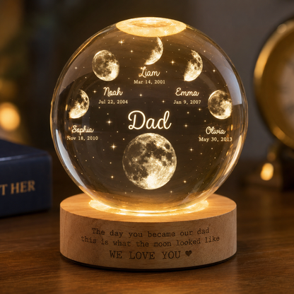 Personalized Moon Father & Kid Night Light, Personalized Crystal Ball Lamp For Dad THUC99