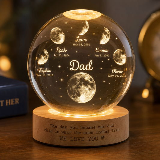 Personalized Moon Father & Kid Night Light, Personalized Crystal Ball Lamp For Dad THUC99