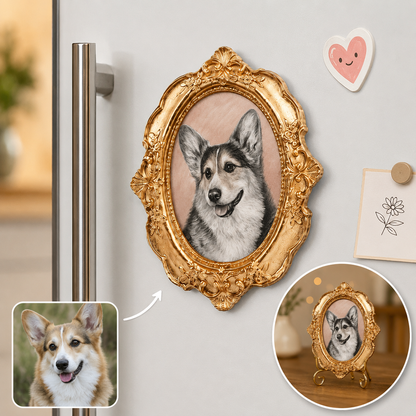 Custom Dog Photo Magnet, Personalized Pet Portrait Frame Dog Artwork Magnet THUC99
