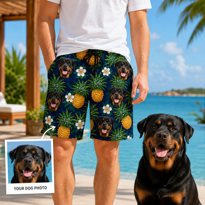 Personalized Dog Photo Beach Trunks Custom Pet Face Summer Swim Shorts THUC99