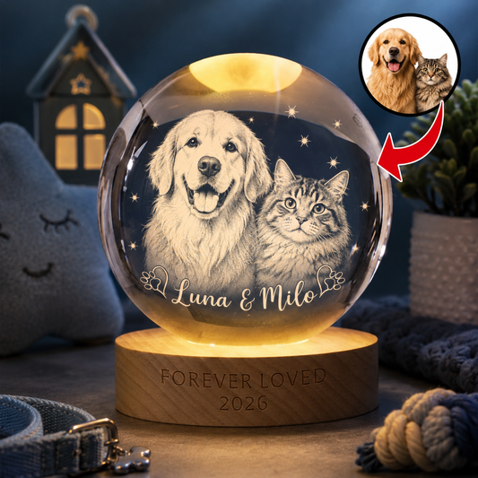 Custom Dog Crystal Ball Light, Personalized Pet Photo Lamp, Dog Memorial Sympathy Gift THUC99