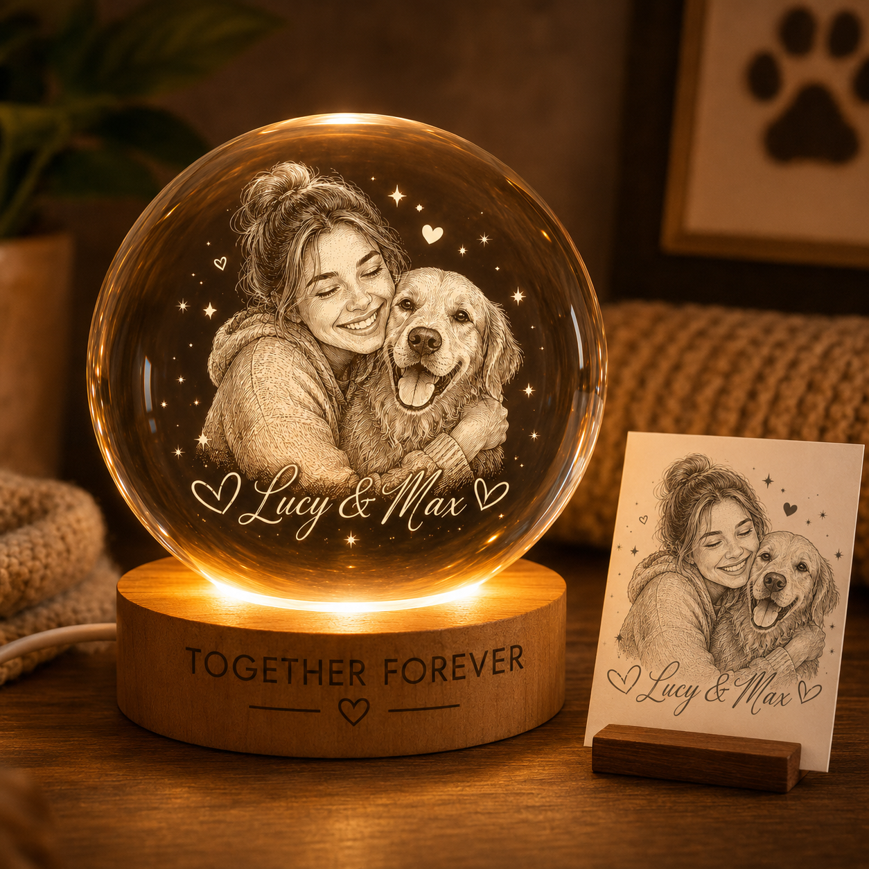 Personalized Pet Memorial Lamp, Custom Dog Crystal Ball Night Light, Dog Photo Keepsake THUC99