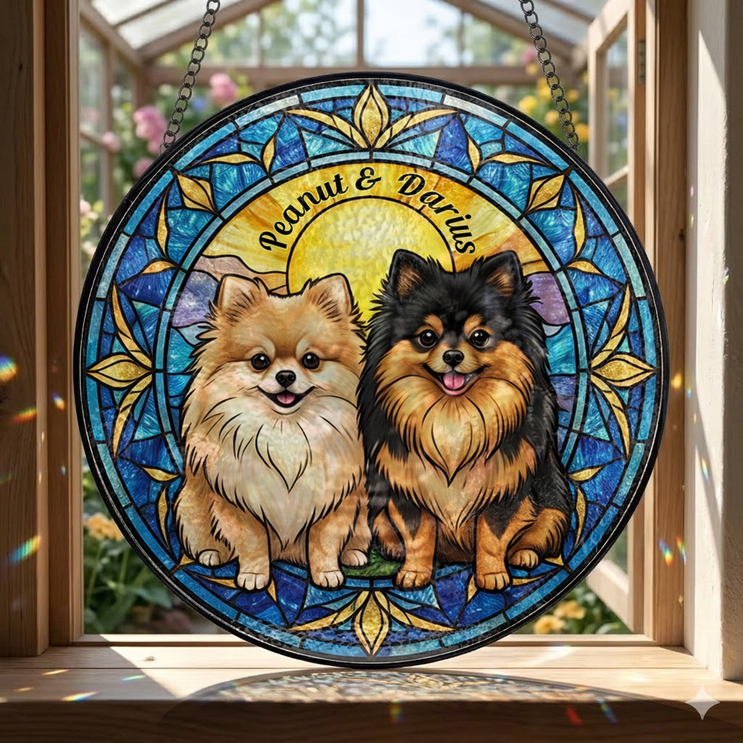 Custom Photo Dog Stained Glass Suncatcher - Personalized Pet Portrait Gift for Dog Mom, Dog Dad THUC99