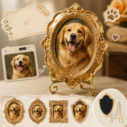Personalized Dog Fridge Magnet, Custom Pet Portrait Gold Frame Magnet, Home Decor Gift THUC99
