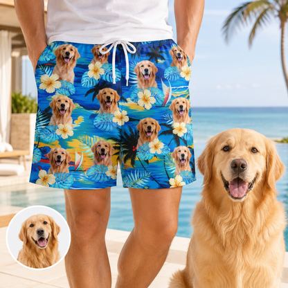 Custom Photo Dog Beach Shorts Personalized Pet Face Swim Trunks for Dog Lovers THUC99