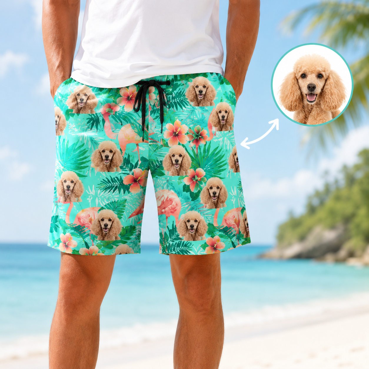 Personalized Dog Photo Beach Shorts Custom All Over Print Summer Swim Trunks THUC99
