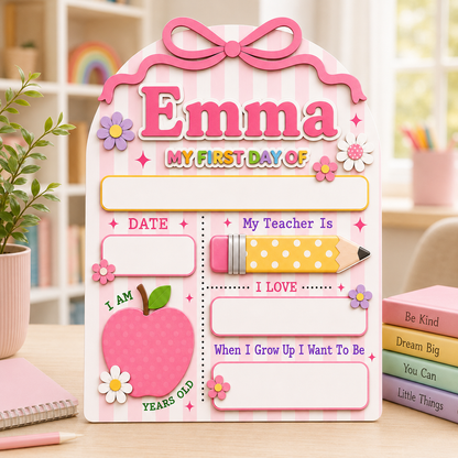 Custom Name School Sign for Kids, Acrylic Wood Back to School Board Gift For Boy And Girl THUC99