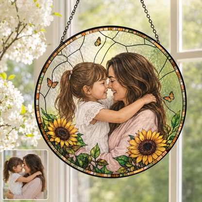 Custom Mom and Grandma Photo Glass Suncatcher, Personalized Family Portrait Window Hanging Gift THUC99