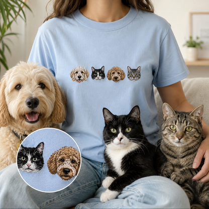 Custom Dog Photo Embroidered Tee, Personalized Pet Face Shirt, Dog Mom Dad Birthday Gift THUC99